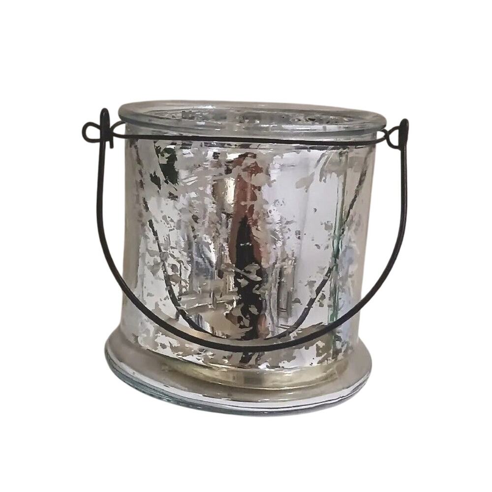 Silver Leaf Candle Holder Canister 5" Glass Container Rustic Handles Modern